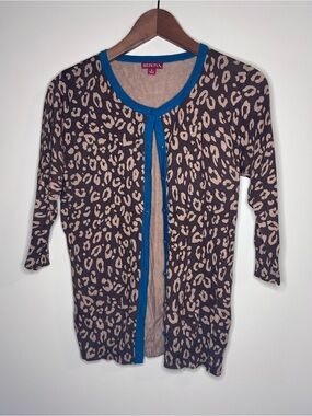 Merona | teal leopard print 3/4 sleeve button down cardigan office vixen